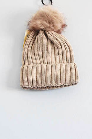 184 Off white -  Chunky Rib Beanie with Fur Pom - Perception0one.com