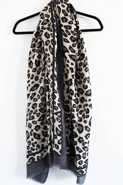 443 Grey -  Leopard Border Scarf - Perception0one.com