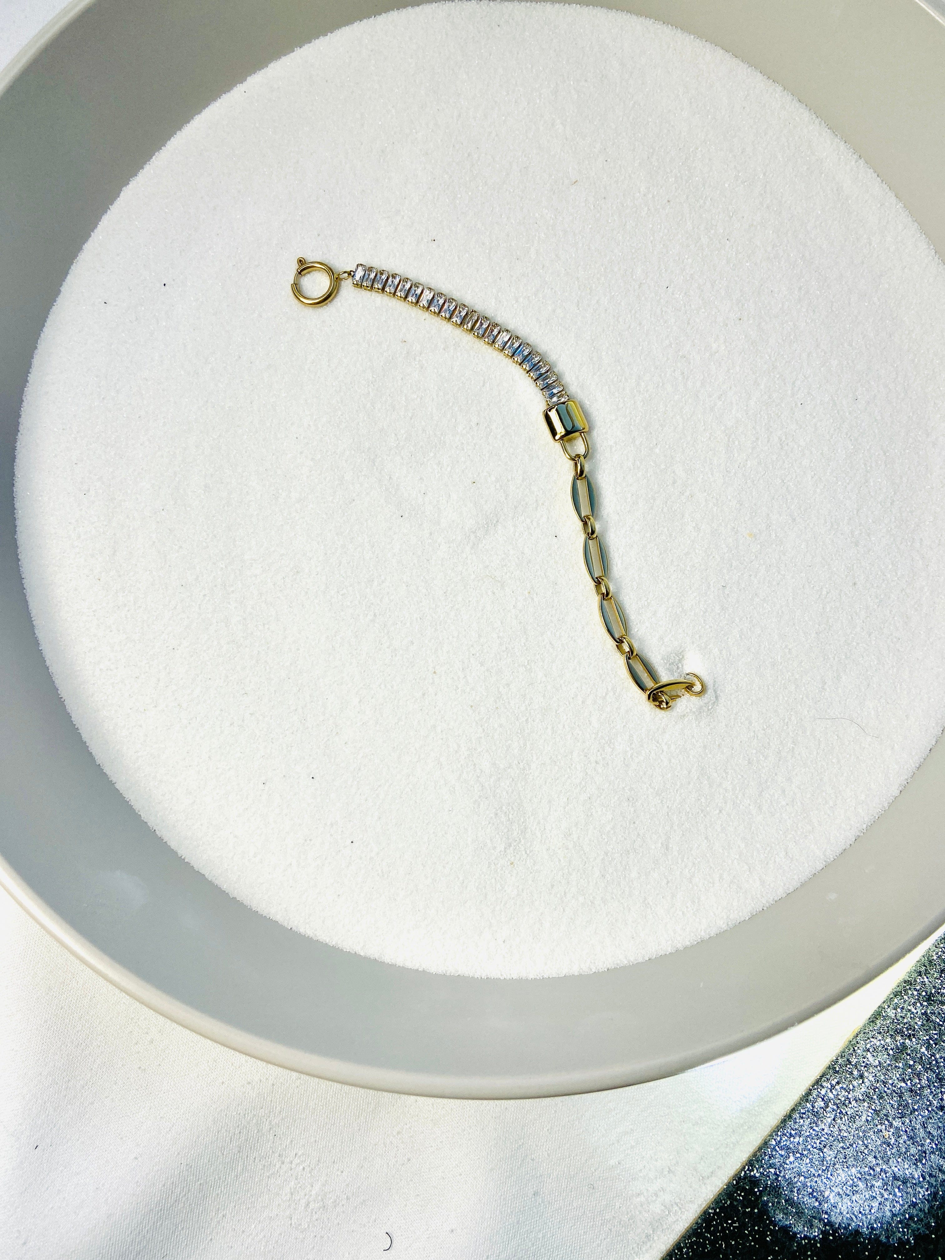 Baguette Stones and Oval Link Bracelet ~ With Ring  Clasp for Charms - Perception0one.com