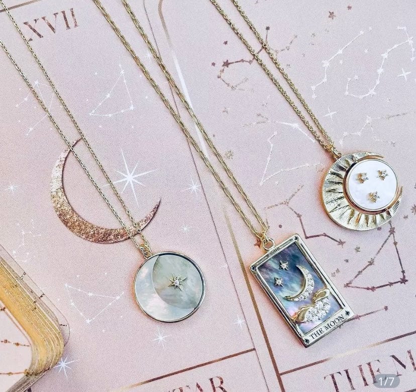 Gold Moon & Mother of Pearl Stars Charm Necklace - Perception0one.com