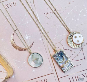 Gold Moon & Mother of Pearl Stars Charm Necklace - Perception0one.com