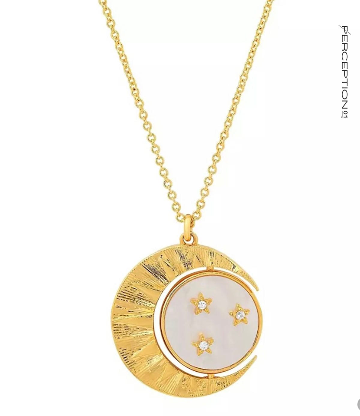Gold Moon & Mother of Pearl Stars Charm Necklace - Perception0one.com