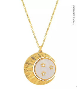 Gold Moon & Mother of Pearl Stars Charm Necklace - Perception0one.com