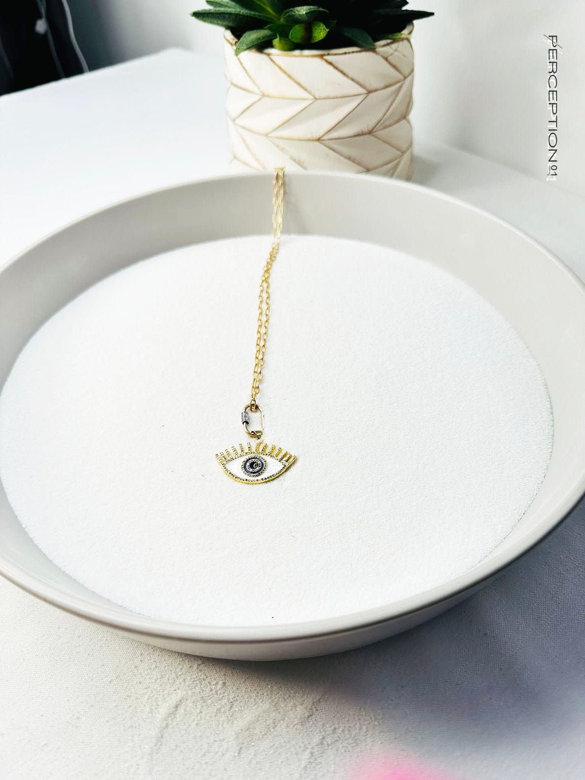 Protective Eye Charm Necklace - Gold flat link - Perception0one.com