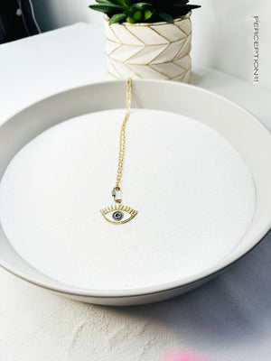 Protective Eye Charm Necklace - Gold flat link - Perception0one.com