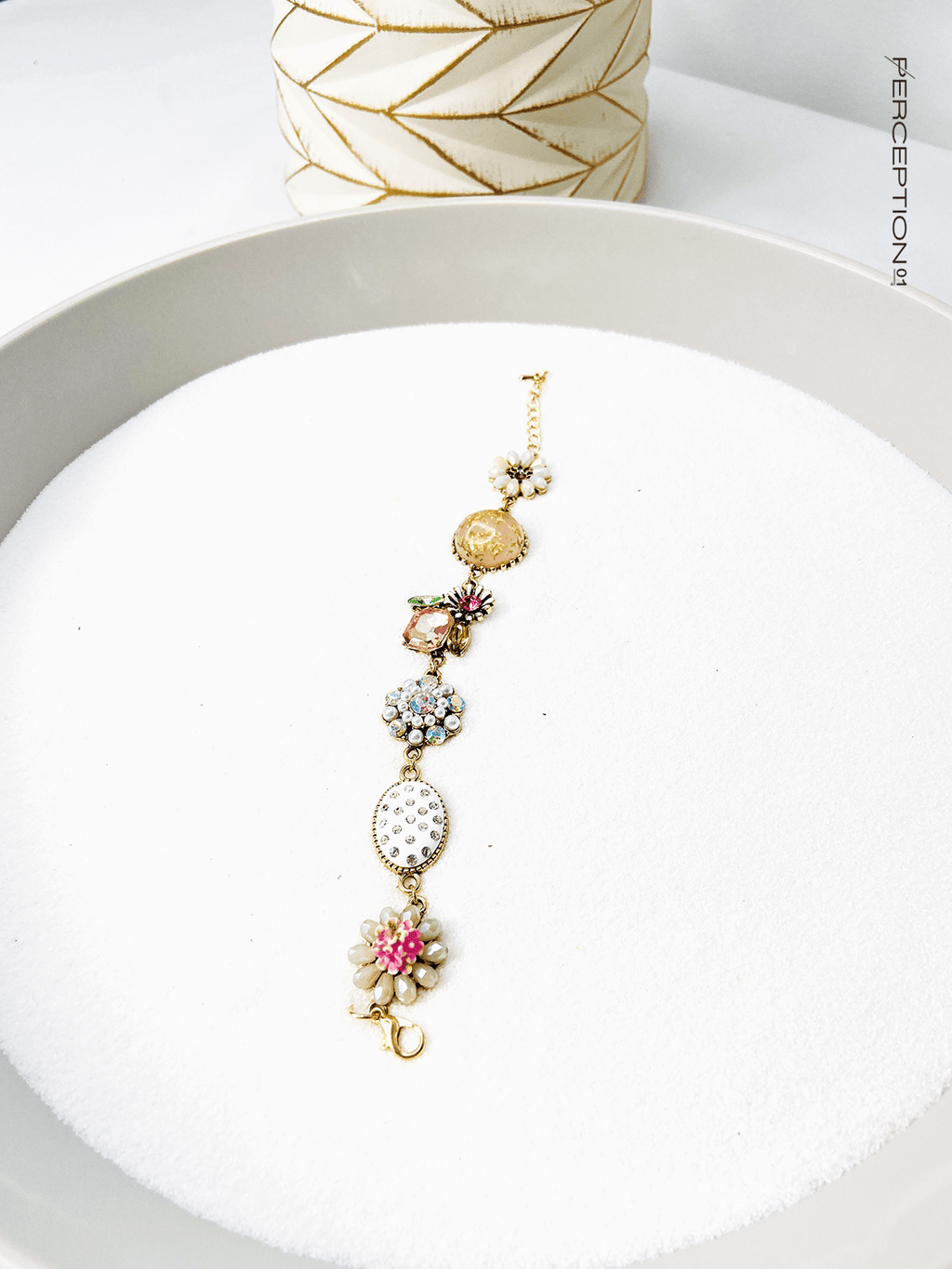 Antique Style Charm Bracelet - Multi Jewel Tones with Epoxy and Stones - Perception0one.com