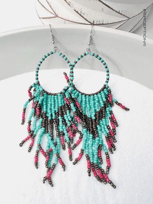 Beaded Hoop with Turquoise and Orange Beading - Perception0one.com