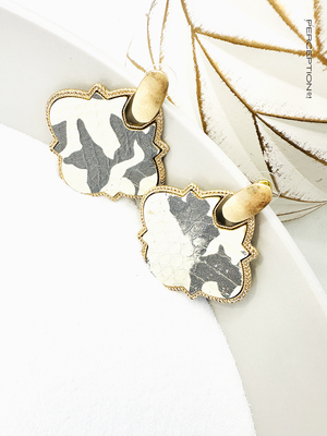 371 Grey -  Gold and Snakeskin Medallion Earrings - Perception0one.com