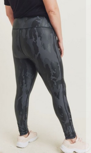 176 Black -  CAMO JAQUARD LEGGING - BLACK (LARGE SIZED) XL,1XL, 2XL, 3XL - Perception0one.com