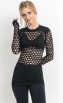 427 Black -  L/SLV FISHNET (LARGE HOLED MESH) KNIT TOP - Perception0one.com