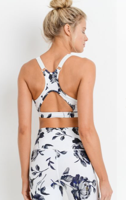 471 White - PRINTED CABBAGE ROSE FLORAL BRA TOP - Perception0one.com