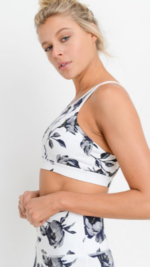 471 White - PRINTED CABBAGE ROSE FLORAL BRA TOP - Perception0one.com