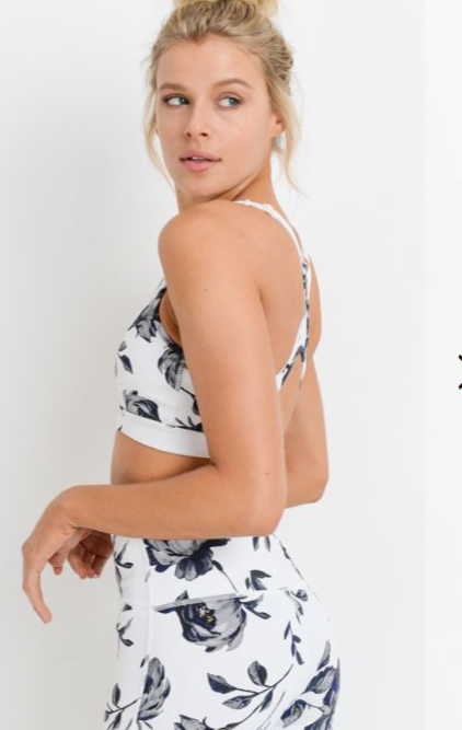 471 White - PRINTED CABBAGE ROSE FLORAL BRA TOP - Perception0one.com