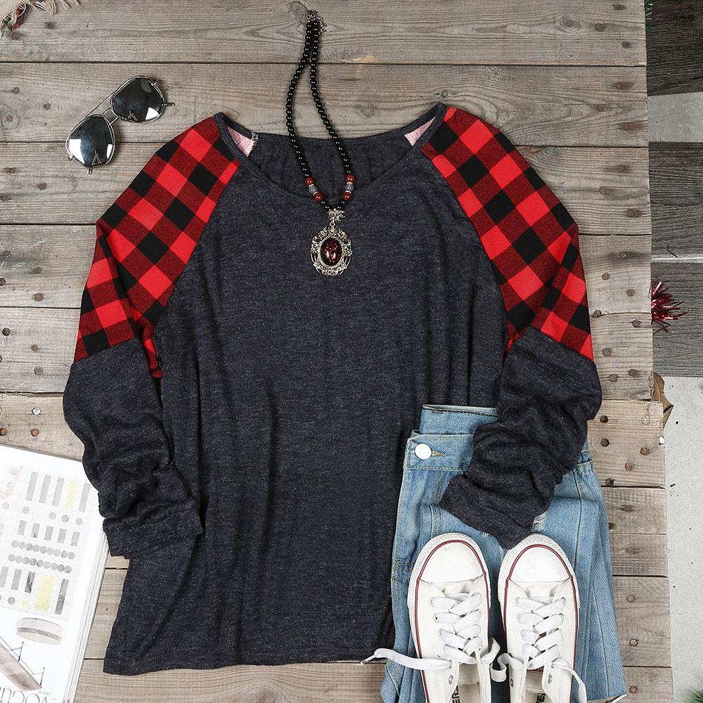 527 -  Women's Buffalo Check Heather Baseball Shirt T Shirt - Perception0one.com