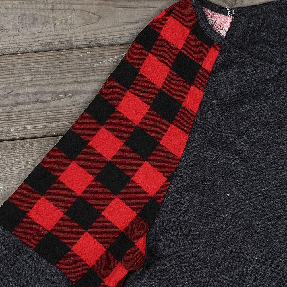527 -  Women's Buffalo Check Heather Baseball Shirt T Shirt - Perception0one.com