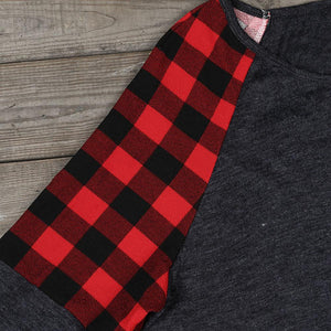 527 -  Women's Buffalo Check Heather Baseball Shirt T Shirt - Perception0one.com