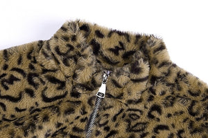 200 Leopard - Cropped 3/4 Zip Faux Fur Pull Over - Perception0one.com