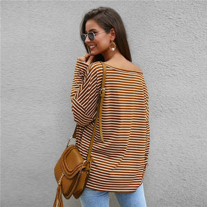 505 Acorn-  Striped Dropped Shoulder Tee with Off Shoulder option - Perception0one.com