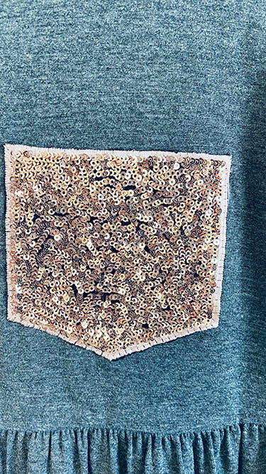 395 Grey - Heathered Short Sleeve Baby Doll Sparkle Tee - (Copper Sequin Pocket) - Perception0one.com